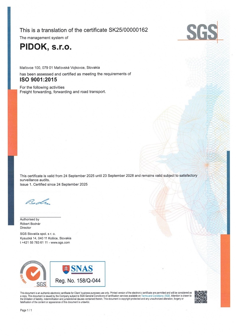 Certifikát EN