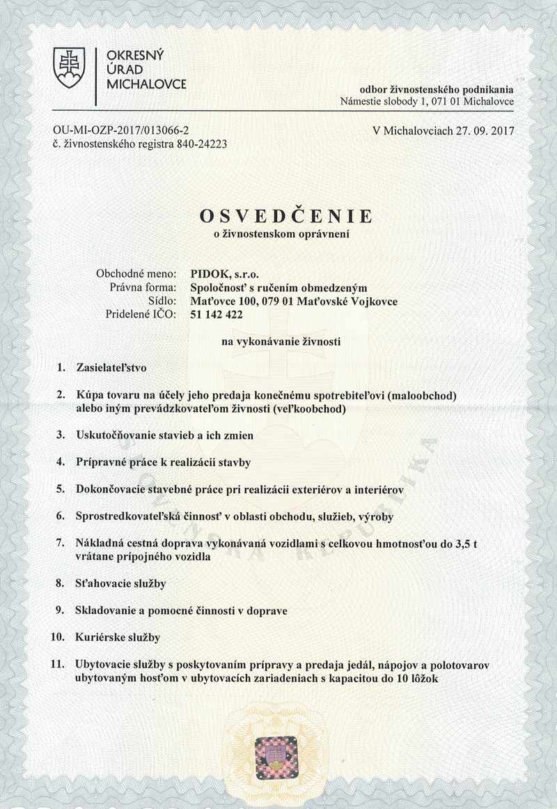 Výpis zo Živnostenského registra