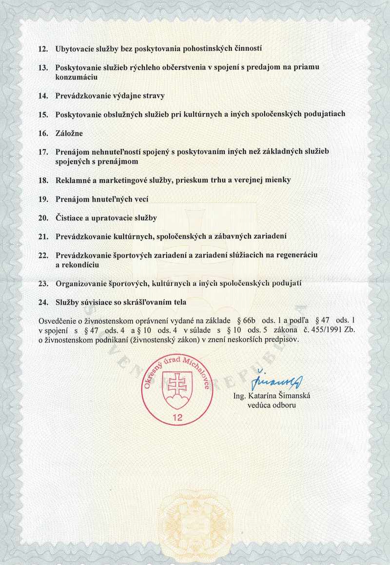 Výpis zo Živnostenského registra